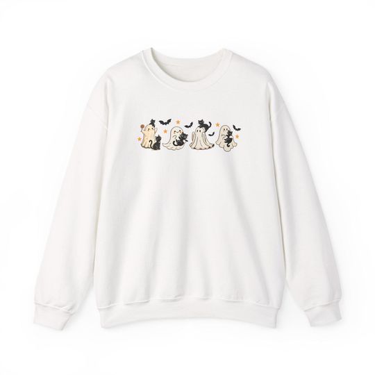 Spooky Cat Crewneck Sweatshirt Halloween Unisex Haunted House Fall Fashion Top