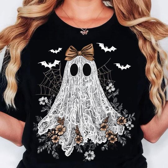Cute Lace Ghost Shirt, Boo In Boojee, Halloween Boo Lace Bow Shirt