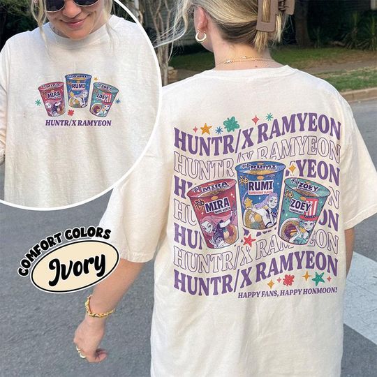 Huntrix Ramyeon KPop Hunter Double Sided T-Shirt - Comfort Colors, Demon Hunter, Noodle Mira Rumi Joey
