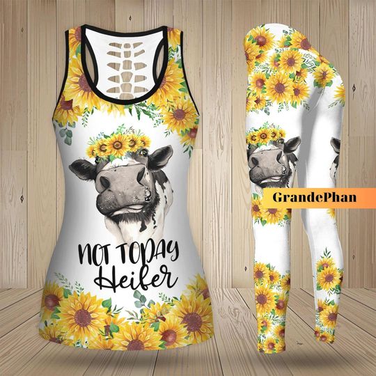 Cow Sunflower Tank Top, Not Today Heifer Tank Top, Flower Legging Set, Cow Womens Leggings, Cow Shirt, Womens Summer Tops, Gift For Her