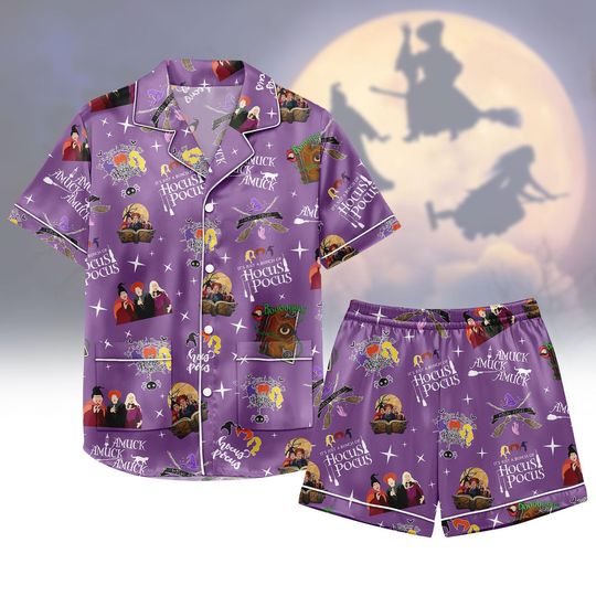 Halloween Hocus Pocus Satin Pajamas, Sanderson Sisters Women Pajamas, Disney Witches Pajamas Set, Trick Or Treat