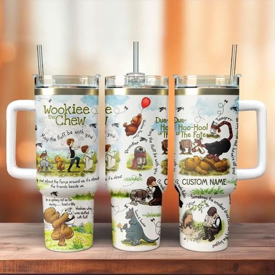 Retro Winnie The Pooh Star Wars 40oz Tumbler, Custom Pooh and Friends Tumbler, Disney Movie Insulated Tumbler,Pooh Wookiee The Chew Cup