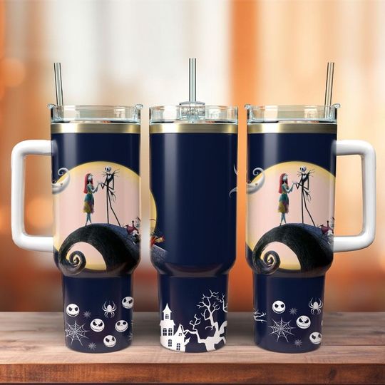 Jack Skellington And Sally Nightmare Before Christmas Tumbler 40 Oz, Disney Movie Couple Tumbler, Coffee Tumbler, Insulated Tumbler Cup