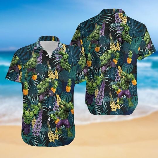 Hulk Hawaiian Shirt, Hulk Superhero Button Up Shirt, Marvel Shirt For Men, Hulk Summer Shirt, Tropical Hawaii Shirt