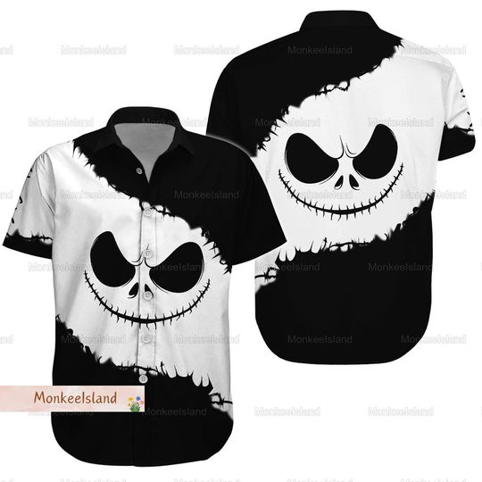 Halloween Jack Skellington Hawaii Shirt, Nightmare Before Christmas Shirt, Jack Skellington Button Shirt, Horror Movie Shirt For Men