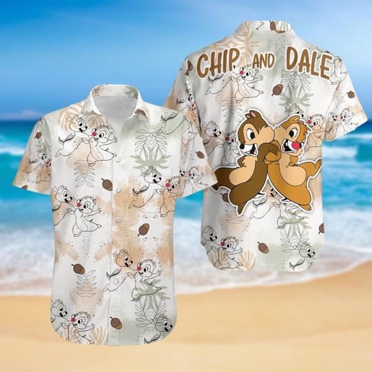 Chip And Dale Hawaiian Shirt, Disney Movie Button Up Shirt Shirt, Cartoon Movie Shorts Men, Animal Kingdom Shirt, Gift For Him