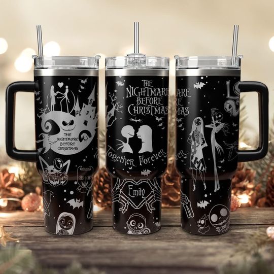 Jack And Sally Engraved Tumbler, Nightmare Before Christmas Tumbler 40 Oz, Disney Movie Couple Tumbler, Jack Skellington Tumbler