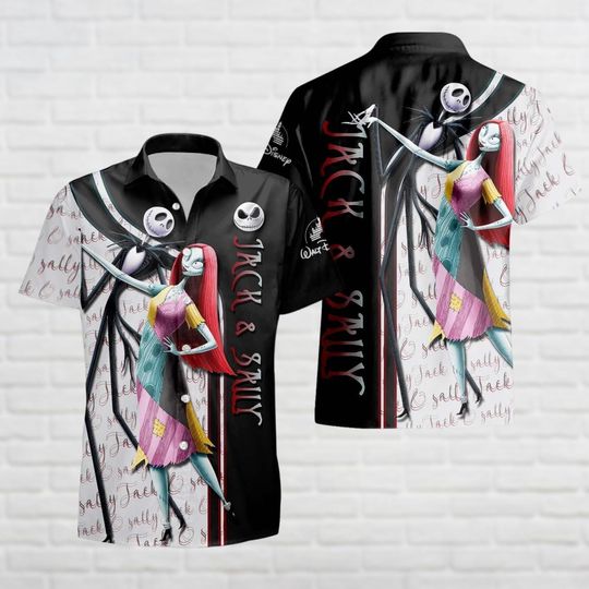Jack And Sally Hawaiian Shirt, Jack Skellington Button Shirt, Nightmare Before Christmas Shirt, Halloween Movie Shirt