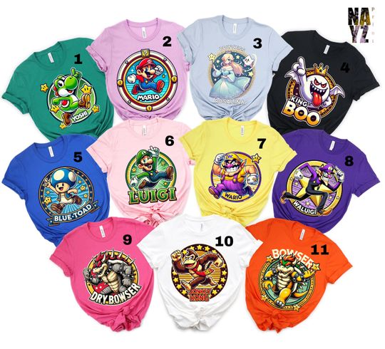 Super Mario Family Shirt, Personalized Mario Shirt, Super Mario Character Shirt,Super Mario Birthday Party Shirt,Mario & Friends Party Shirt