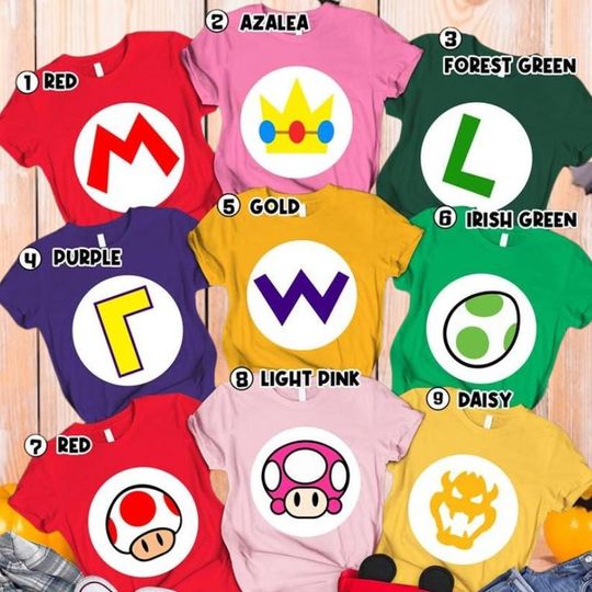 Super Mario Family Costume Shirt Mario Halloween Costume T-Shirt Epic Universe Mario Birthday Party Shirt Mario Luigi Princess Peach Shirt