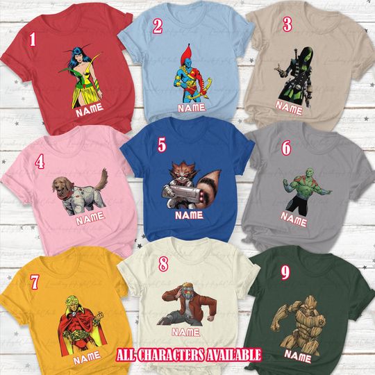 Personalized Guardians Of Galaxy Shirt, Guardians Comic Characters Cosplay, Galaxy Super Hero Group Shirt, MCU Rocket Birthday Shirt