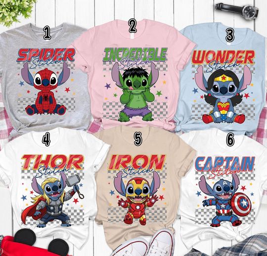 Superhero Stitch Shirt, Avengers Stitch Shirt, Stitch Superhero Costume Shirt, Stitch Captain Hulk Spiderman Shirt, Family Matching Shirt