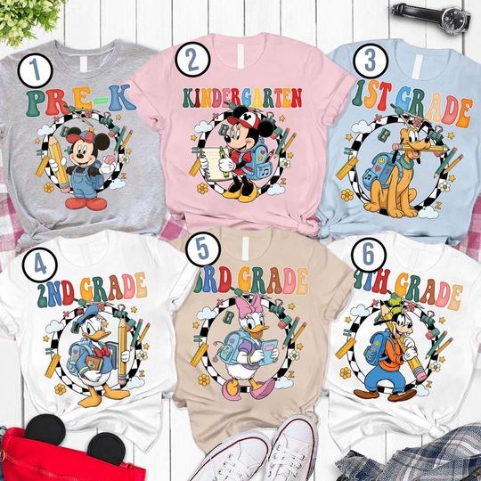 Personalized Mickey And Friends Back To School Shirt, Custom 1st Day of School Shirt, Disneyland Teacher Tee, Kindergarten 1st 2nd Grade 02