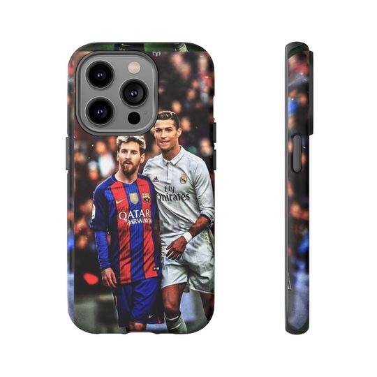 Soccer Phone Case featuring Messi and Ronaldo, Tough Phone Cover