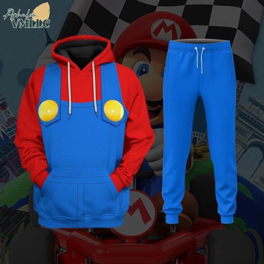 Super Mario Full Over Print Hoodie, Super Mario Shirt, Cosplay Matching Shirt, Halloween Costume, Video Games Merch, Mario Hoodie