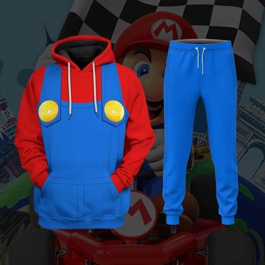 Super Mario Full Over Print Hoodie, Super Mario Shirt, Cosplay Matching Shirt, Halloween Costume, Video Games Merch, Mario Hoodie