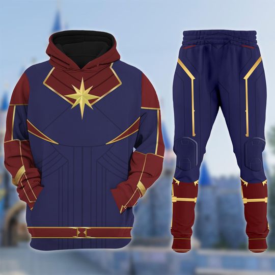 Captain Marvel Cosplay Costume 3D Sweatshirt, Captain Marvel Halloween Costume Hoodie, 3D Halloween Cosplay Costume, All Over Print Hoodie