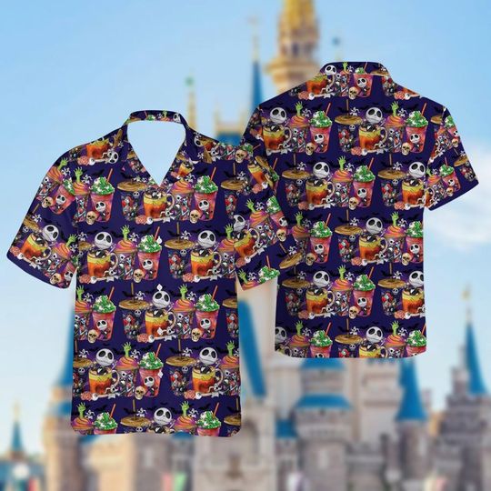 Halloween Jack And Sally Hawaiian Shirt, Nightmare Before Christmas Button Shirt, Horror Characters Short Sleeve Shirt, Oogie Boogie