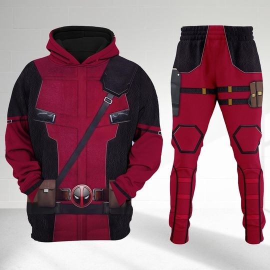 Deadpool 3D Costume Hoodie, Anti Hero Character Cosplay Costume Hoodie, Halloween 3D Cosplay Outfit, Movie Character All Over Print Shirt