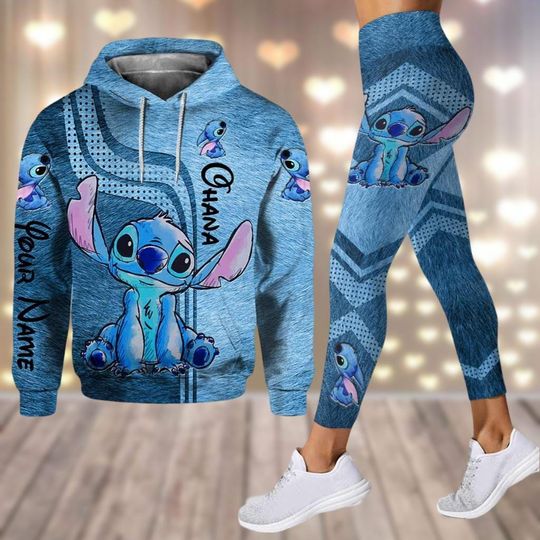 Personalized Stitch Hoodies, Disney Stitch Legging Set, Ohana Means Family Hoodies, Cartoon Yoga Pants, Lilo And Stitch Gym Women Outfit