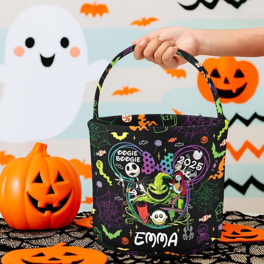Personalized Oogie Boogie Basket, Custom Name Basket, Nightmare Before Candy Bag, Jack Sally Tote Bag, Oogie Boogie Ghost Halloween Basket