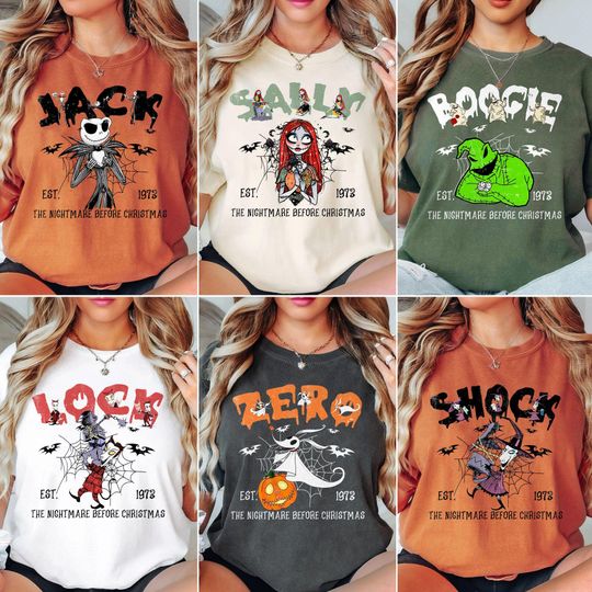 Nightmare Before Christmas Shirt, Disney Halloween Group Shirt, Jack Skellington Sally Zero Dog Oogie Boogie Lock Shock, Spooky Season Shirt