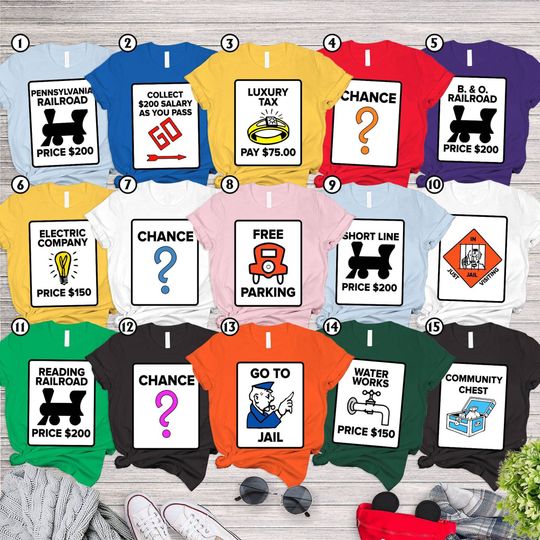 Monopoly Game Costume Shirt | Monopoly Game Cards Cosplay Shirt | Office Costume Shirt | Family Friends Matching Cosplay Shirt