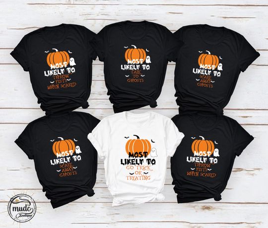 Custom Family Halloween Shirt, Matching Halloween Party Tee, Most Likely To Shirt, Funny Spooky Group Costume T-Shirt