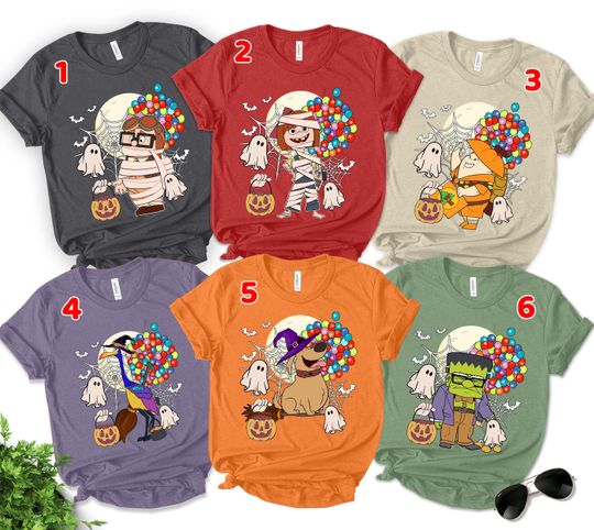 Disney Up Halloween Group Shirt, Disney Up House Balloons Carl Ellie Russell Dug Dog Kevin Bird Mummy,Adventure Is Out There On Night