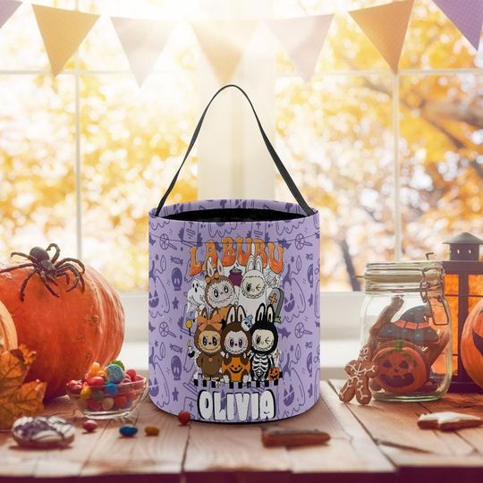 Labubu trick or treat bagPersonalized Labubu Halloween Candy Bag, Custom Labubu bag,  halloween tote bag, halloween gift, halloween basket,
