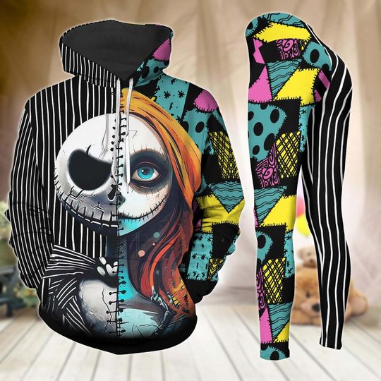 Jack Skellington And Sally Couple Hoodie, His And Hers Legging Set, Nightmare Before Christmas Movie Gift, Disney Honeymoon Gift