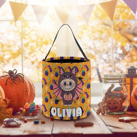 Labubu trick or treat bagPersonalized Labubu Halloween Candy Bag, Custom Labubu bag,  halloween tote bag, halloween gift, halloween basket,