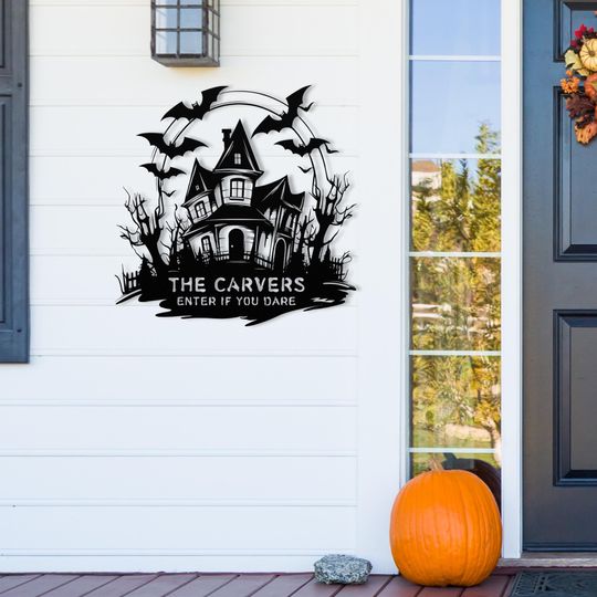 Personalized Haunted Mansion Sign, Custom Haunted House Sign, Metal Halloween Sign with Family Last Name, Creepy Halloween Outdoor Decor