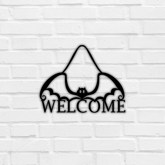 Bat Welcome Metal Sign, Welcome Porch Sign, Front Door Sign, Custom Halloween Metal Sign, Happy Halloween Metal Decor, Outdoor Welcome Sign