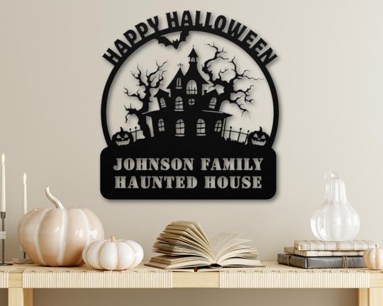 Personalized Halloween Home Decor, Custom Fall Wall Decoration, Spooky Halloween Wreaths And Door Decor For Porch Haunted House Metal Sign