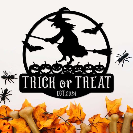 Trick or Treat Custom Metal Sign for Halloween,Personalized Name,Wall Art,Handmade Gift for Family,Halloween Gift Metal Sign,Wall Decor