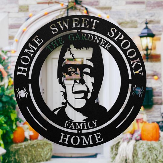 Spooky Home Sweet Home Halloween Sign Personalized Halloween Decor Porch Herman Munster Horror Fan Halloween Hanging Front Porch Decoration