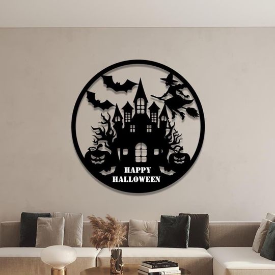 Personalized Halloween Metal Sign Collection, Custom Outdoor Yard Decor with Witches, Ghosts Pumpkins Bats, Family Name Haunted House Plaque
