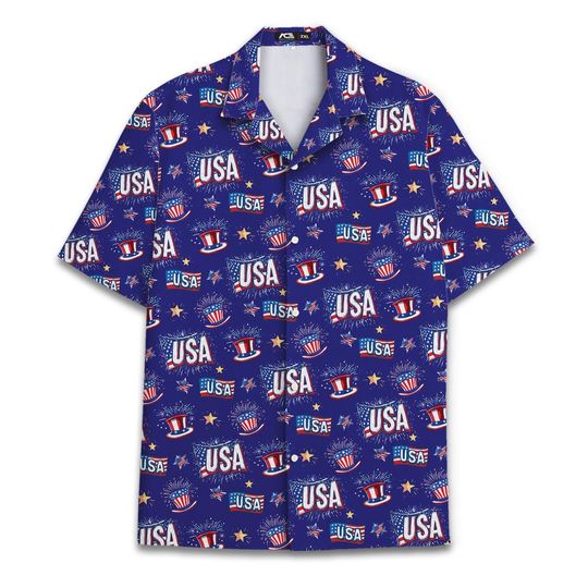 Vintage Eagle Independence Day Pattern Hawaiian Shirt For Men USA Pattern Short Sleeve Button Down Shirt Men Hawaiian Shirts