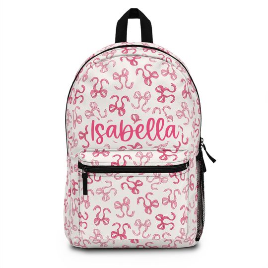 Personalized Pink Bow Backpack, Preppy Girls School Bag, Custom Toddler Gift