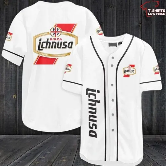 White Birra Ichnusa Beer Baseball Jersey