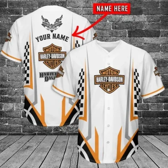 Personalized Name Orange Skull Harley Motorcycles Baseball Jersey Shirt