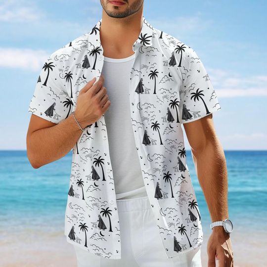 Darth Vader Button Shirt, Tropical Star Wars Hawaiian Shirt, Villain Beach Shirt, Sci Fi Summer Shirt, Fan Vacation Shirt, Gift For Him