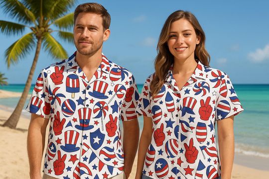 4th of July Hawaiian Shirt, America Patriotic Shirt, USA Beach T-Shirt, Red White Blue Shirt, Funny American T-Shirt, Independence Day Gifts