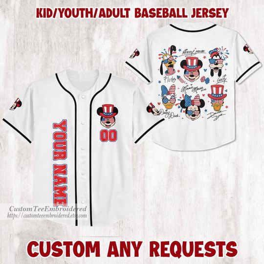 Personalized Disney Mickey And Friend Baseball Jersey, Disney Party Jersey, America Jersey, Disney Minnie Mickey, Disney Matching Shirts