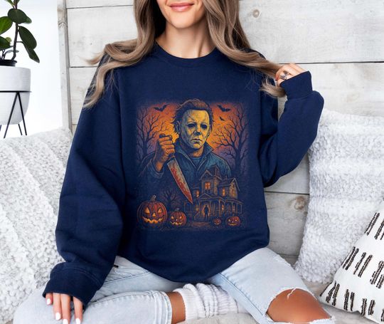 Retro Pumpkin Michael Myers Sweatshirt, Halloween Michael Myers, Horror Party Crewneck, Scary Movie Character Pullover, Horror Gift