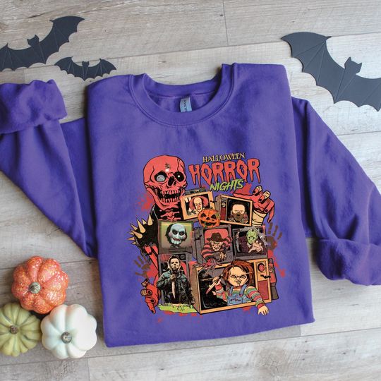 Retro Horror Night Sweatshirt, Halloween Sweatshirt, Vintage 90s Halloween Movies, Halloween Sweatshirt, Horror Movies Characters