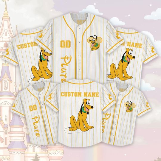 Custom Disney Pluto Baseball Jersey, Disneyland Trip Jersey, Mickey And Friends Matching Jersey, Disney Dog Kid Adult Baseball Jersey