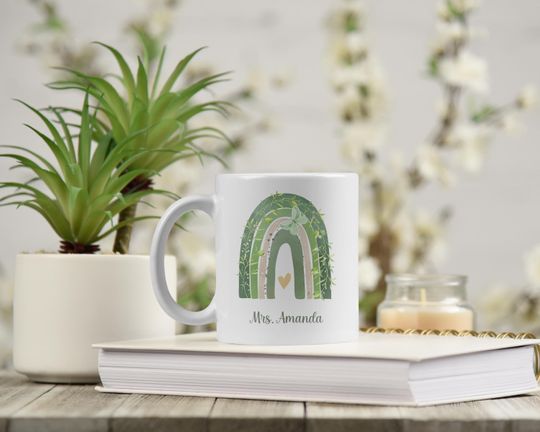 Custom Teacher Mug 11oz | Personalised Name Teacher Appreciation Gift Rainbow Coffee Cup | End of Year & Back to School Teacher Gift