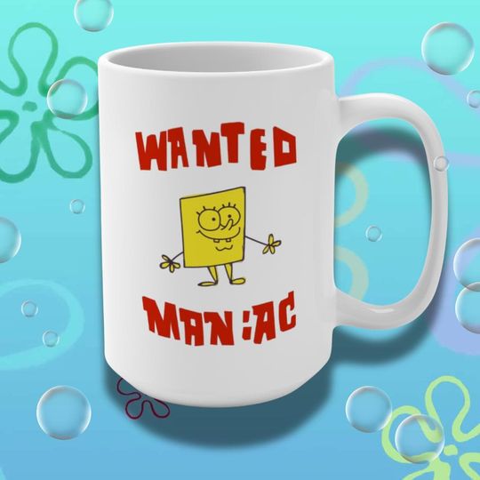 SpongeBob Wanted Maniac Mug | Fun Coffee Cup Fun Back to School Gift | Cool Unique Home Decor Spongebob Birthday Present